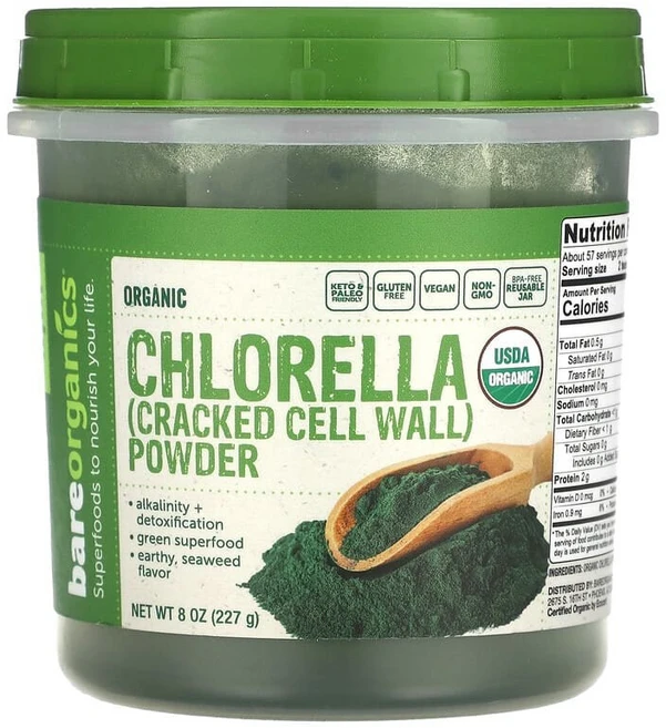 BareOrganics 유기농 클로렐라 분말 227g(8oz) BareOrganics (베어오가닉스), BareOrganics, 유기농 클로렐라 분말, 227, 1개, 227g - 쿠팡