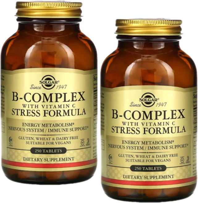 [1+1] Solgar 솔가 비 콤플렉스 위드 비타민C 500 mg 250정 복합체 B-Complex 콤플렉스 티아민 비타민 B1 B2 B3 B6 나이아신 엽산 비오틴 판토텐산, 2팩 - 쿠팡