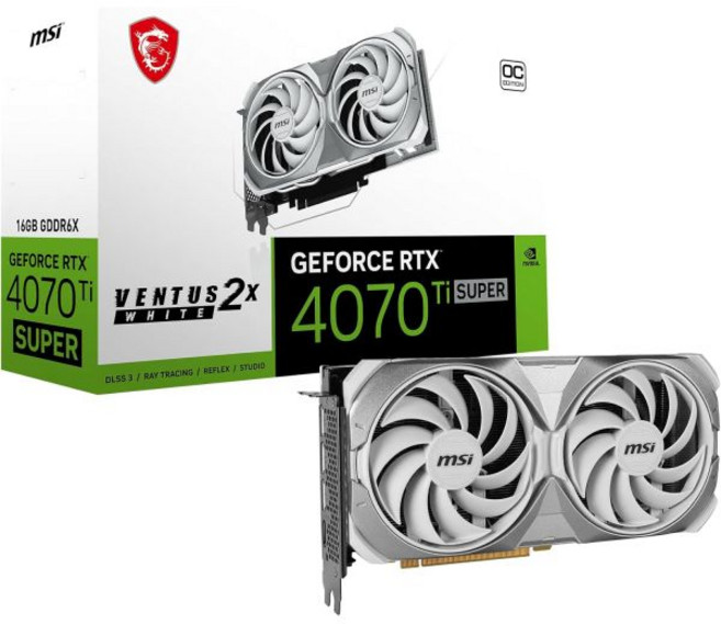 MSI 게이밍 RTX 4070 Ti 슈퍼 16G 벤투스 2X 화이트 오버클럭 그래픽 카드 NVIDIA 256비트 극한 클럭 2655 메가헤르츠 16기가바이트 GDDR6X 21기