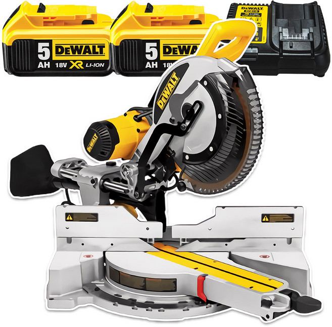 디월트공식대리점 DCS361P2 20V 충전 슬라이딩 마이터쏘 각도 무선 절단기 세트, 1개