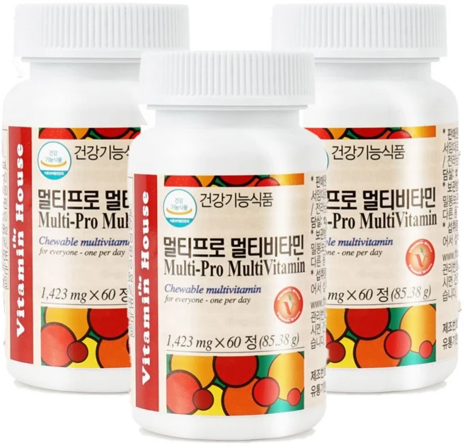 멀티비타민 종합비타민 미네랄 영양제 츄어블 씹어먹는 남자 여자 가족 임산부 청소년 어린이 비타민C 비타민B 비타민D 나이아신 비타민E 츄잉, 60정, 3개 - 쿠팡