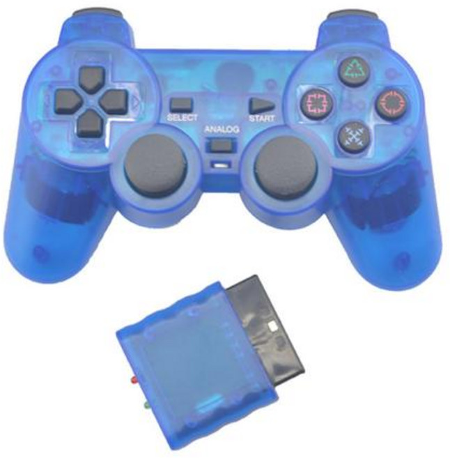 소니 PS2 2.4G 진동 조이스틱 Blutooth 컨트롤러 플레이 스테이션 2 조이패드 호환 투명 컬러 무선 게임 패, 푸른, 1개