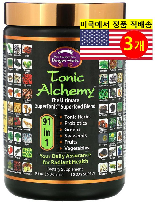 Dragon Herbs 토닉 알커미 녹색 채소 열매 추출 파우더 Tonic Alchemy, 270g, 3개