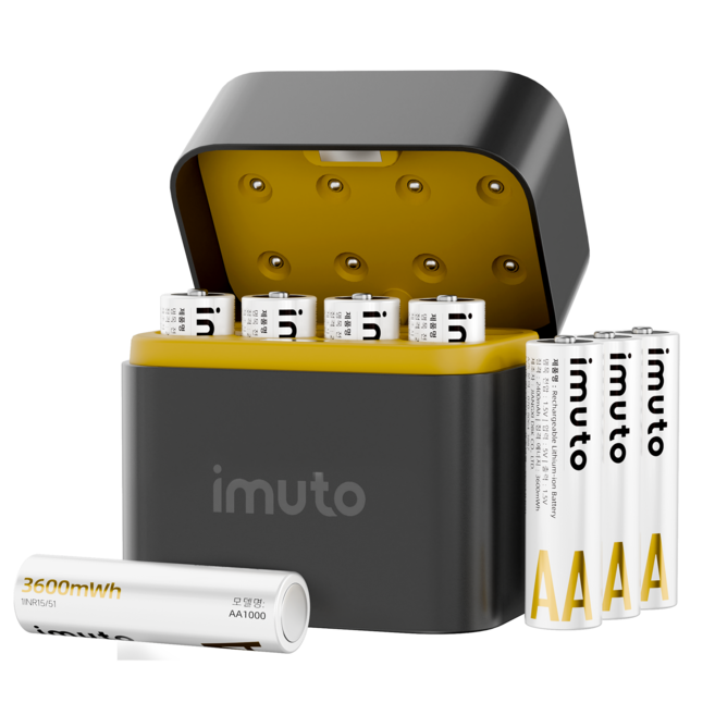 IMUTO 1.5V 리튬 배터리 건전지 충전지 충전기 세트 AA 3600mWh, 1세트, 8개입