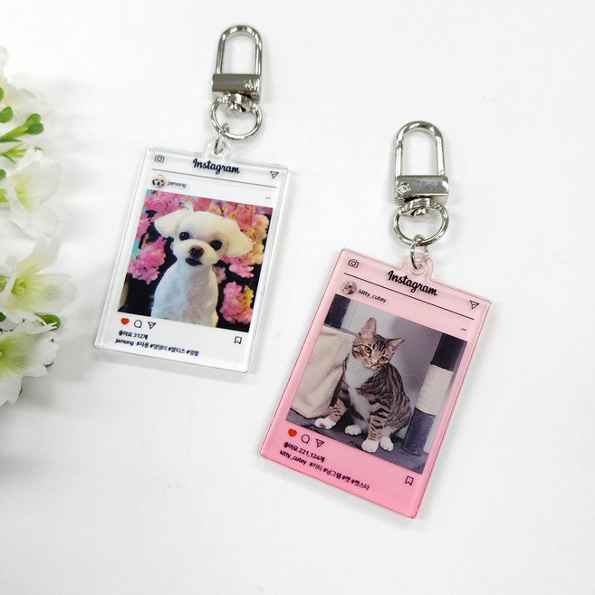 주문제작 아크릴 키링 인스타그램 포토 이니셜 커플 가방 차 키키링 굿즈 diy 열쇠고리, 1개, 사진 4장 / 일반(투명)