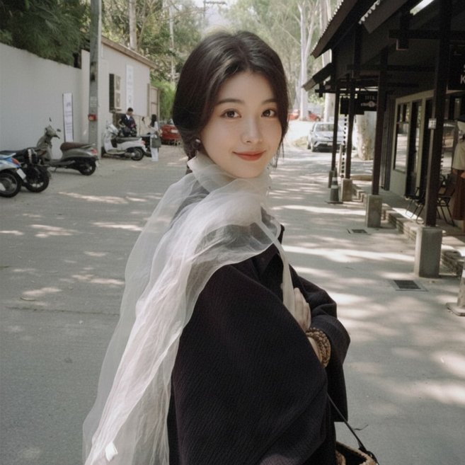 내추럴한 롱 스카프 실루엣 연출 부드러움