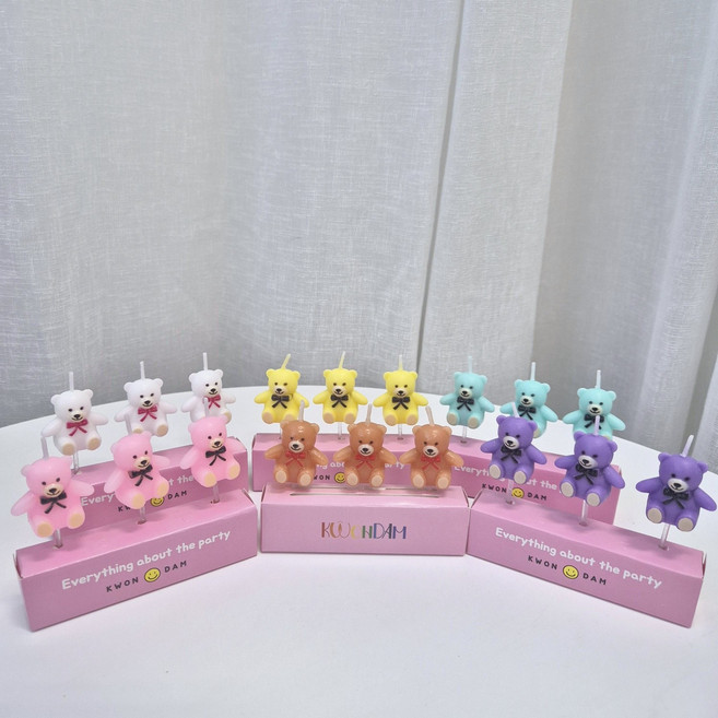 곰돌이초 6색상 18개 생일초 파티초 이벤트초, 6가지색상