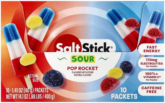 SaltStick 에너지 구미젤리 사워 팝 로켓 10팩 각 40g(1.41oz) SaltStick (솔트스틱), SaltStick, 에너지 구미젤리, 사워 팝 로켓,, 40g - 쿠팡