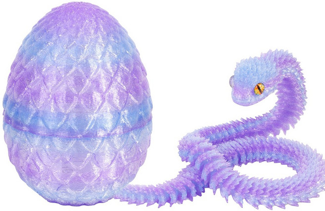 3D 프린트 에그 푸른 뱀 모형 인형 피규어 소품 선물 자유관절, 크리스탈 매직퍼플, 1개