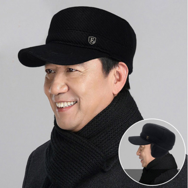 심플 방한모자 중년 남성 모자 겨울 귀달이 볼캡