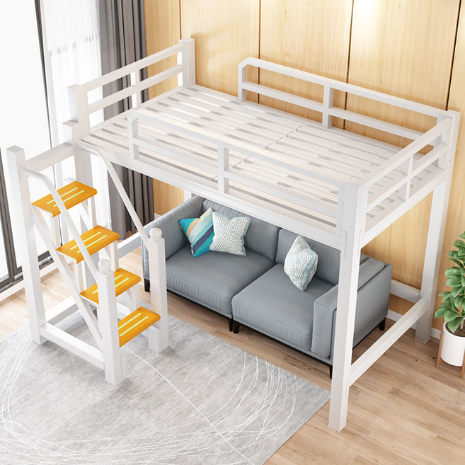 [부자가구] 계단형 벙커침대 2층침대 철제 프레임 미끄럼방지 성인 학생 원룸 기숙사 공간활용, 화이트 정면 A