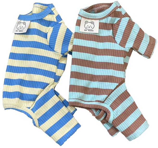 개인싸 강아지옷 라벨 스트라이프 골지 올인원, 브라운&민트, 1개