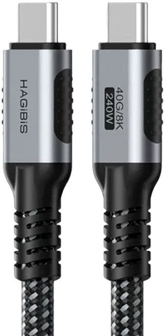 HAGiBiS USB4 Type-C 公對公 8K 240W 影音快充線, 1個, 直頭25cm