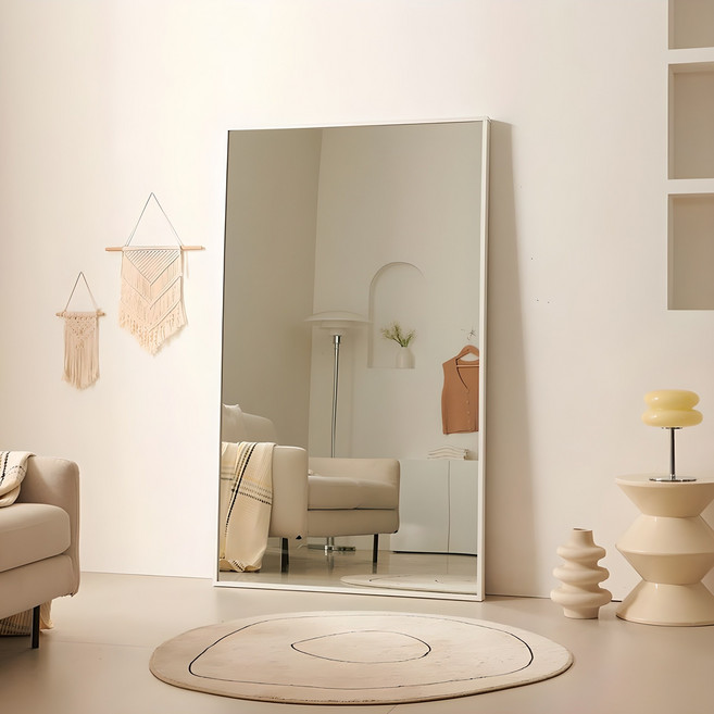 그린우드 로웰 스탠드 대형 전신거울 방문설치, 화이트프레임 1000