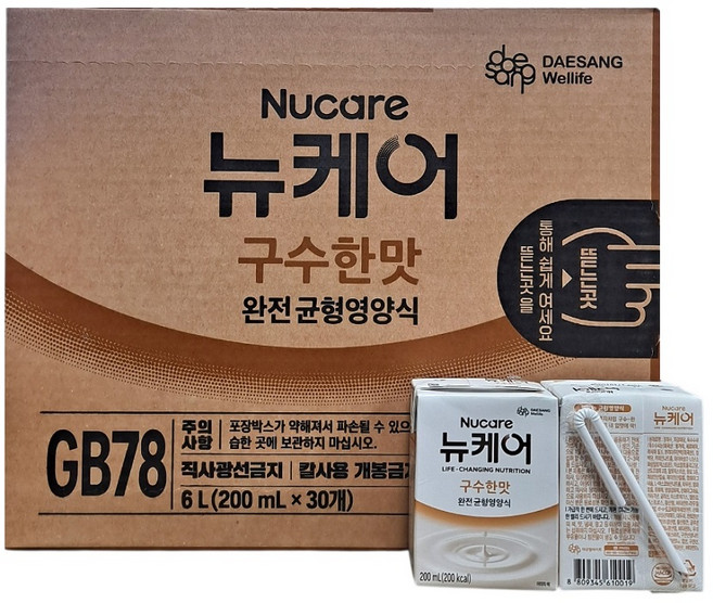 대상웰라이프 뉴케어 구수한맛 빨대형 200mL X 30팩 환자영양식 노인 식사대용 영양식, 30개