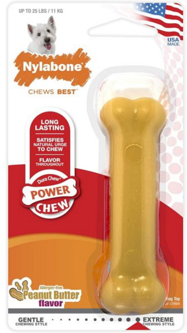 Nylabone 파워 츄 반려견용 클래식 뼈 장난감 공격적인 츄어를 위한 내구성 있는 반려견 베이컨 맛 XSmallPetite 최대 15lbs. 1개 카운트, Peanut Butter, Small/Regular (1 Count)