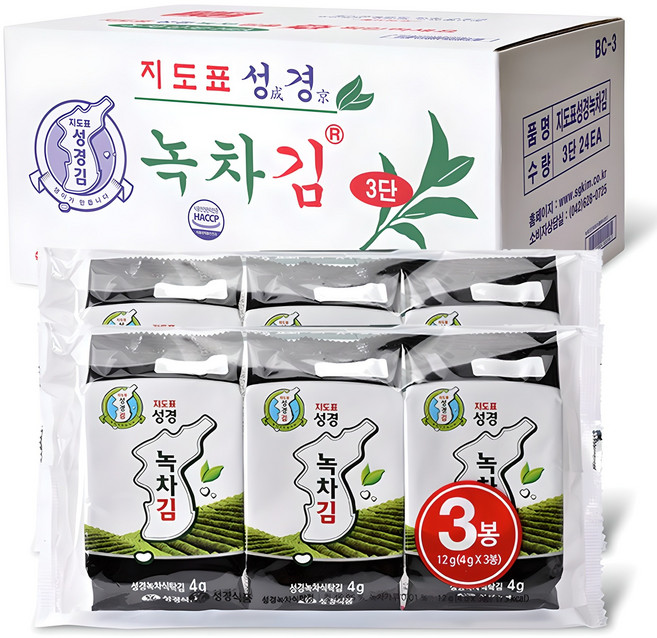 성경식품 지도표 녹차 식탁김, 4g, 72개
