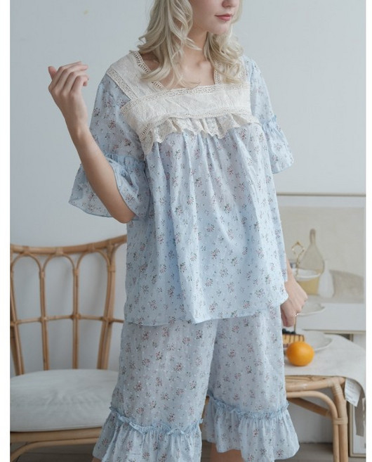 [서울양품점] 로즈 프릴소매 레이스반팔상하