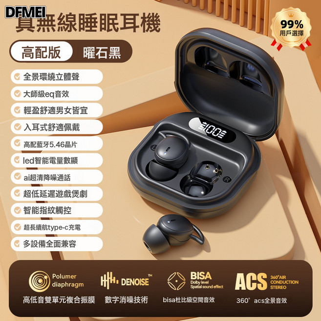 DFMEI 2024無線睡眠專用側睡藍牙耳機TWS睡醒迷你運動跑步耳機, 如圖, M72黑