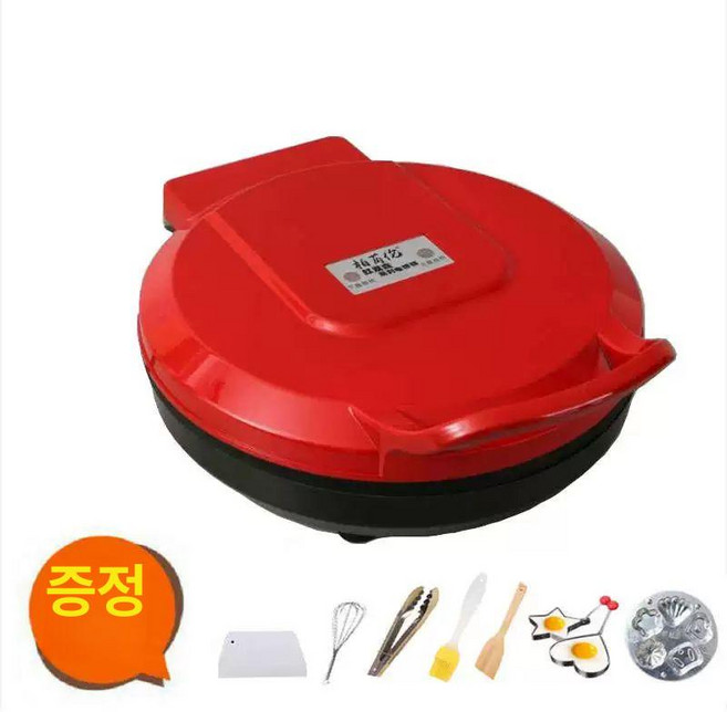 자동 베이킹 전기 양면 피자 업소용 팬케이크 가열, 기본 색상, 30cm 중형 2.5cm 깊이 + 고급 선물 가방 레드