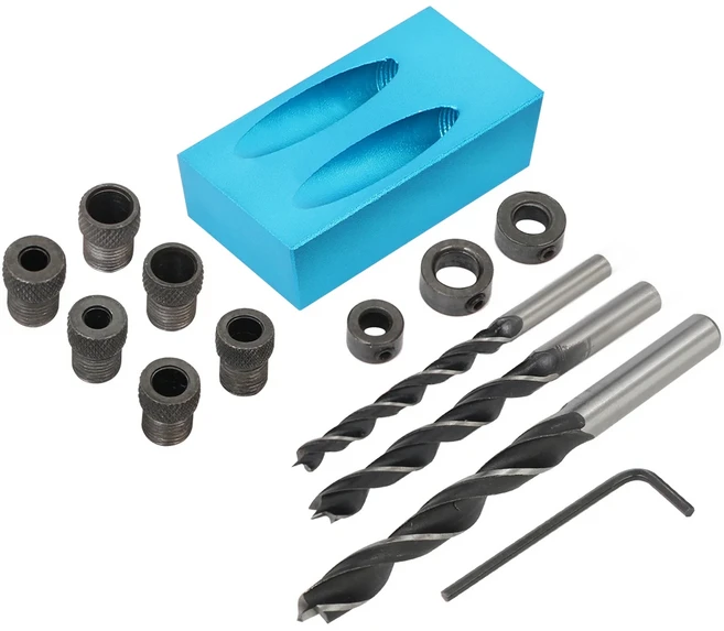 포켓 홀 지그 키트 목공 앵글 드릴링 홀 로케이터 지그 6mm 8mm 10mm 슬리브 포함 15 도, 02 B set