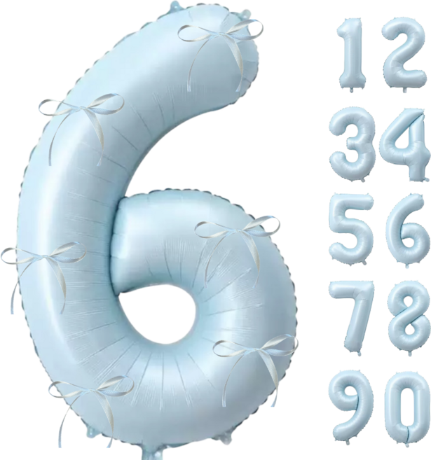 파티에진심인사람들 초대형 숫자풍선+발레코어 리본 6p 세트 40인치 100cm 셀프 백일 돌 환갑 촬영 포토존, 1개, 베이비블루6