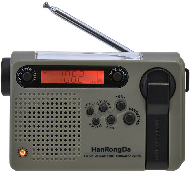 휴대용 태양열 자가발전 라디오 스피커 핸드 크랭크 라디오 재난 방지 랜턴 보조베터리 재난용품 생존키트, 그린, HRD