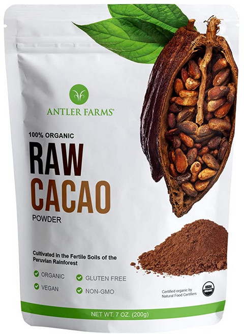 Antler Farms - 100% 순수 유기농 생 카카오 파우더 40인분 200g - 비건 글루텐 프리 아마존 열대우림에서 자연적으로 재배 USDA 유기농 인증, Antler Farms 100 순수 유기농 생 카카오, 1개
