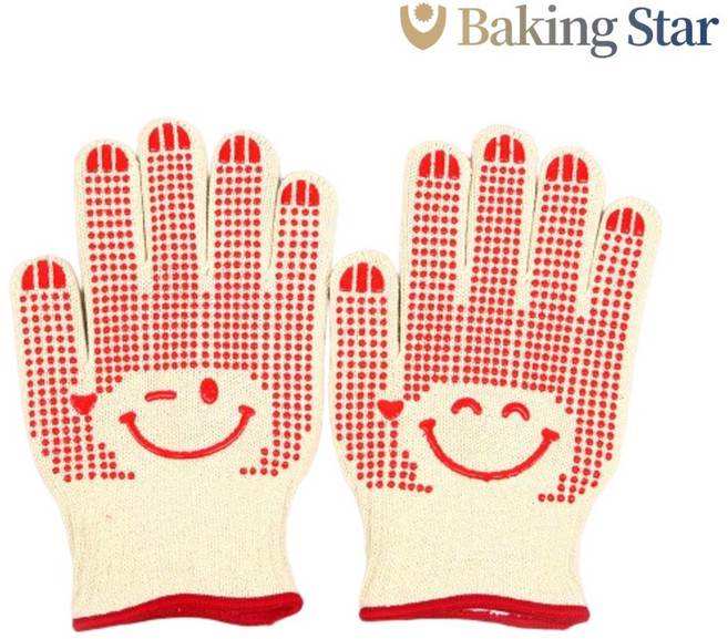 쿠킹플러스 스마일 내열안전장갑 (레드) SMALL 주방 요리 베이킹 글러브, 1개