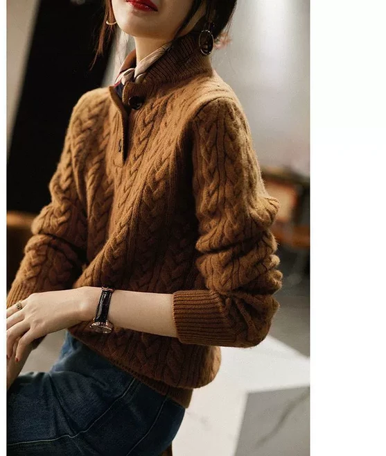 ZAJA 여성 무지 꽈배기 니트 고급진 겨울 기본 스웨터