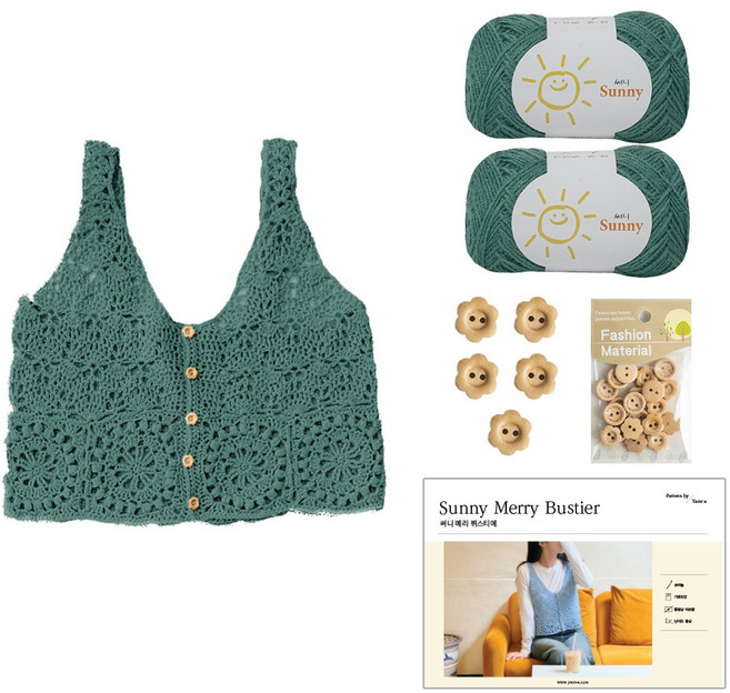 [DIY패키지] 써니 메리 뷔스티에 (써니 2볼+ 레터링 플라워 나무단추 +인쇄도안), 123 더스티그린, 1세트