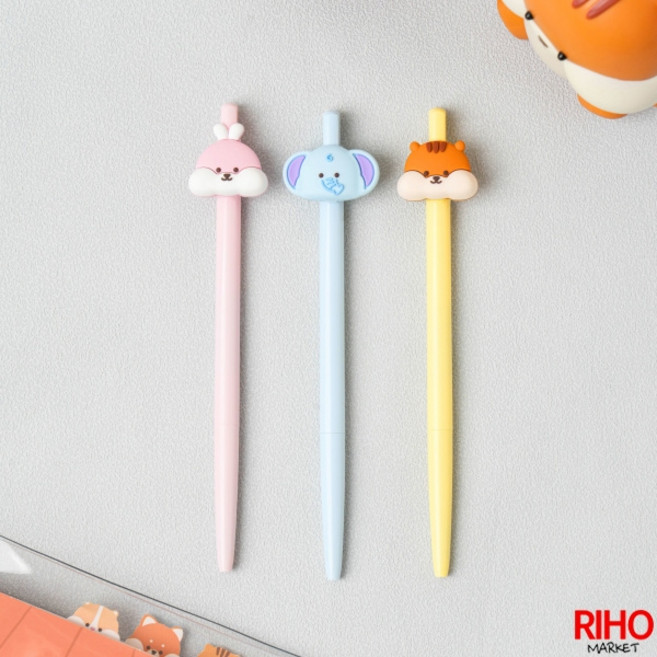 韓國大創 Daiso 嘟嘟臉自動原子筆 0.5mm黑墨原珠筆 按壓式可愛動物造型（松鼠、大象、兔子）, 1個, 黑墨