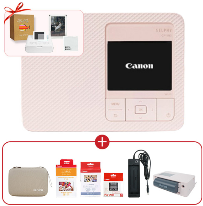 캐논 셀피 CP1500 RP-108 KC-36IP 포토프린터 인화지 카세트 아이리버 케이스 배터리 충전기 세트, 핑크+IR케이스+배터리, RP-108+KC-36IP(+정품카세트), 충전기+필름+아크릴엽서액자+앨범+융