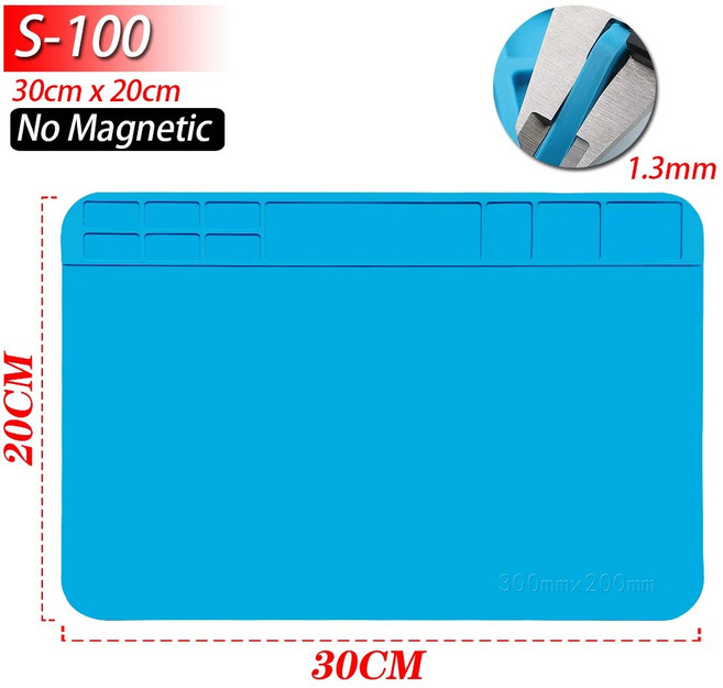 정전기 방지 실리콘 납땜 매트 내열성 500 ° 전자 제품 수리 DIY 및 PCB 납땜을 위한 C 자기 워크스테이션, 3) S-100, 1개