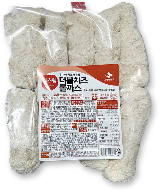 더블치즈롤까스 (이츠웰 100g x10입) X5 일식당 패밀리레스토랑 치즈카츠 분식점 업소용, 5개