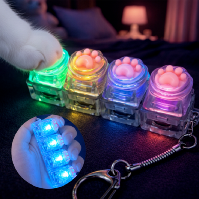 키캡하우스 LED 고양이 발바닥 키캡 키링 딸깍이 피젯토이, 1개, 투명 4구 직선형