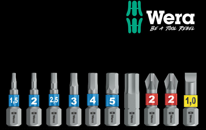WERA 베라 수공구 악세서리 육각 일자 십자 컬러비트 10pcs 세트, 1세트