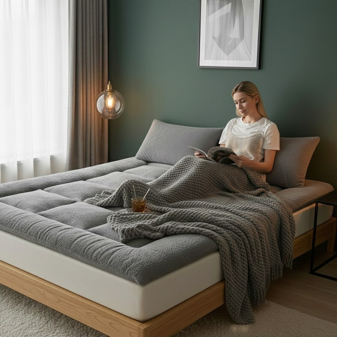 후끈후끈 자가 발열 양털 토퍼, 그레이