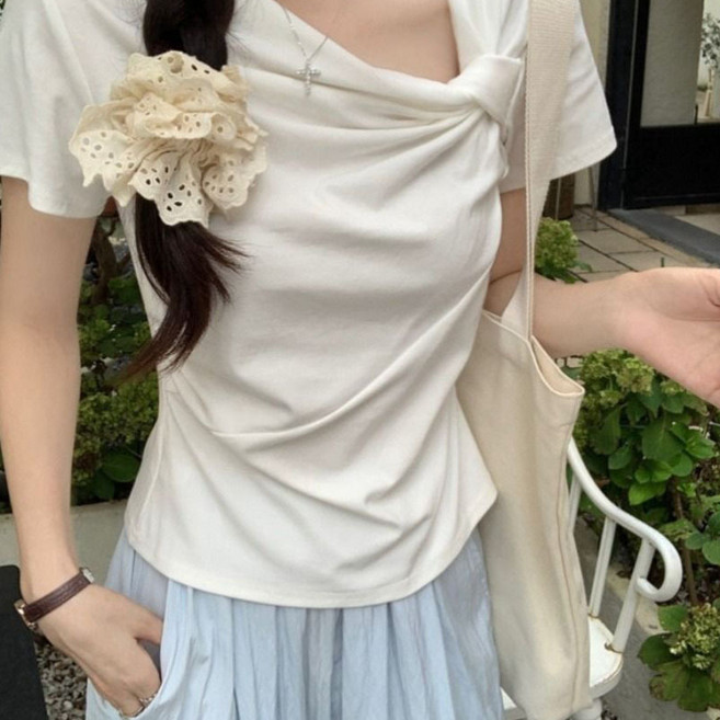 BROWMODA 여성 유니크핏 언발 패션 반팔 티셔츠