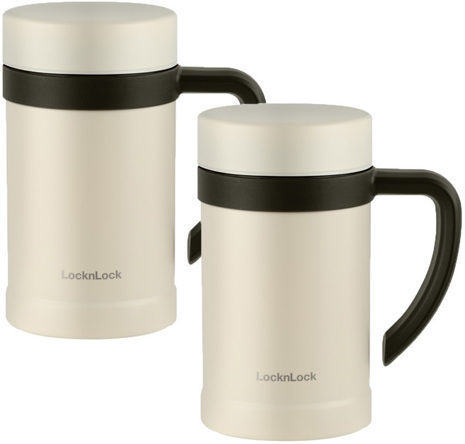 락앤락 모그 스텐 머그컵 텀블러, 화이트, 2개, 500ml