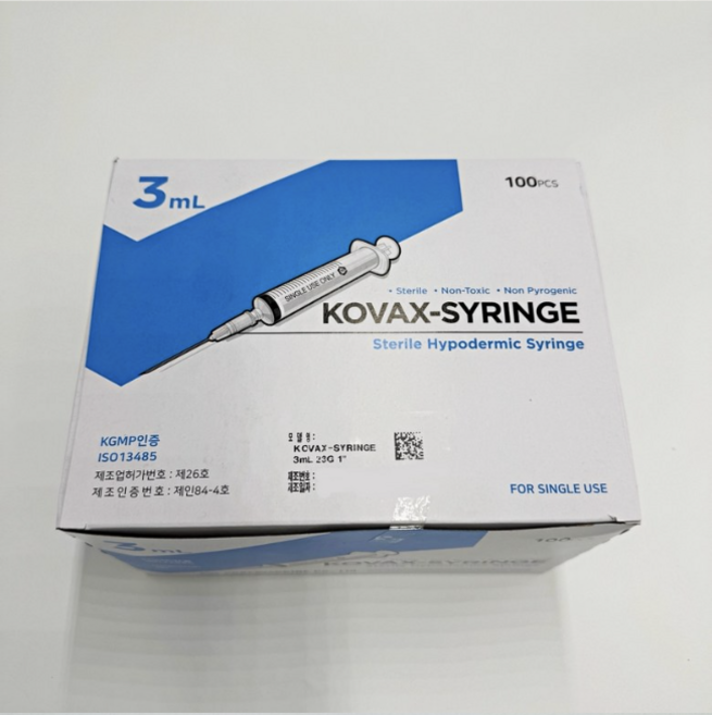 한국백신 일회용 주사기 3ml 23G 1" 100개, 1박스