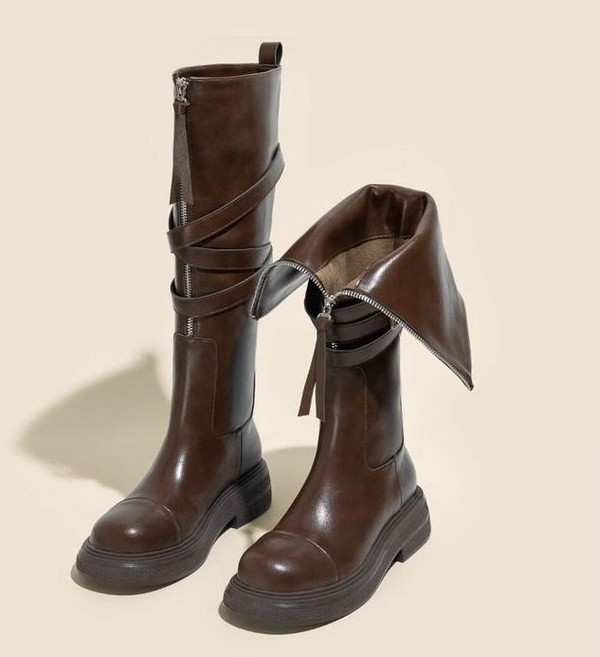 style dr 여성 베이직 롱부츠 통굽 부츠 슬림 빅사이즈 공연 무대 청키 지퍼 기높이 부츠