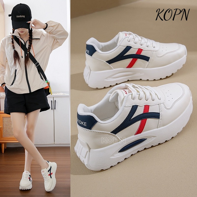 KOPN 라지 가죽면 미끄럼 방지 플랫 아칸화 캐주얼 운동화 백합 플랫 러닝화 여자