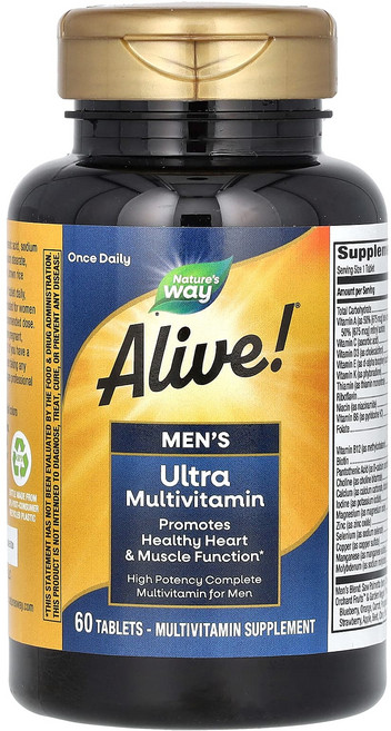 네이처스웨이 Alive 남성용 울트라 멀티비타민 비타민B12 루테인 이노시톨 60정, 60정 × 1개
