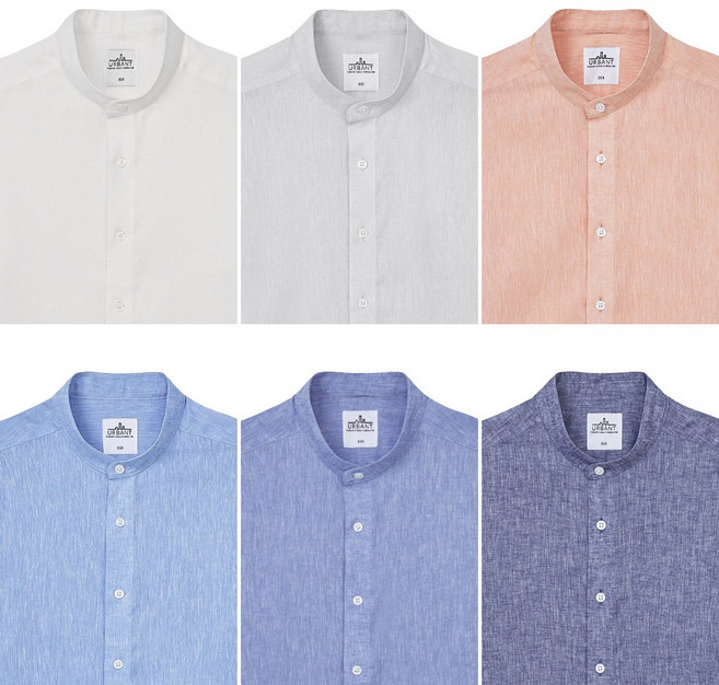 어반트 구김없는 코튼 린넨 혼방 차이나카라 남자 긴팔셔츠