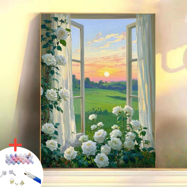 글로윅 DIY명화그리기 피포페인팅 그림그리기 유화 세트, 40*50cm, 02창문, 1개