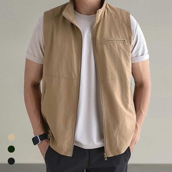 에쥬아 남자 차이나넥 집업 조끼 방수 야상조끼 아웃도어 자켓