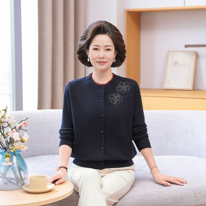 길조 40대 50대 중년 여성 봄 가을 가디건 니트 아우터 루즈핏 통기성 편안함