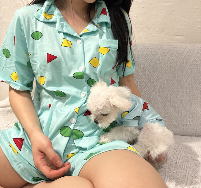 다이개 네모세모 커플 강아지 잠옷, 하늘색, 1개
