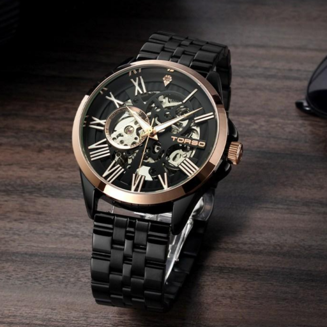 토르소 남성용 라투메나 다이아몬드 메탈 시계 + 가죽 스트랩 세트 T601M